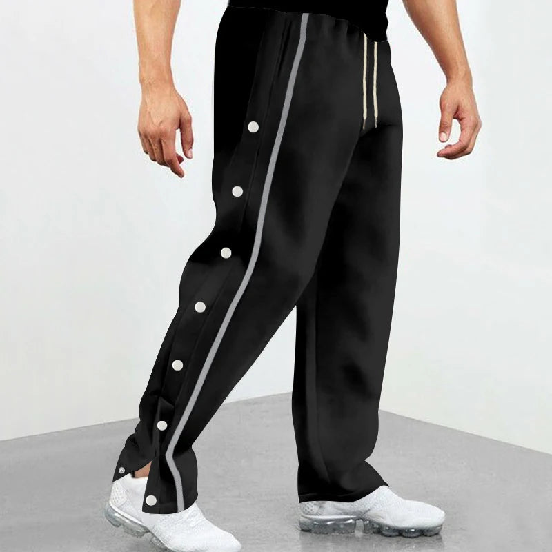 Men's Loose Solid Patchwork Side Button Straight Trousers