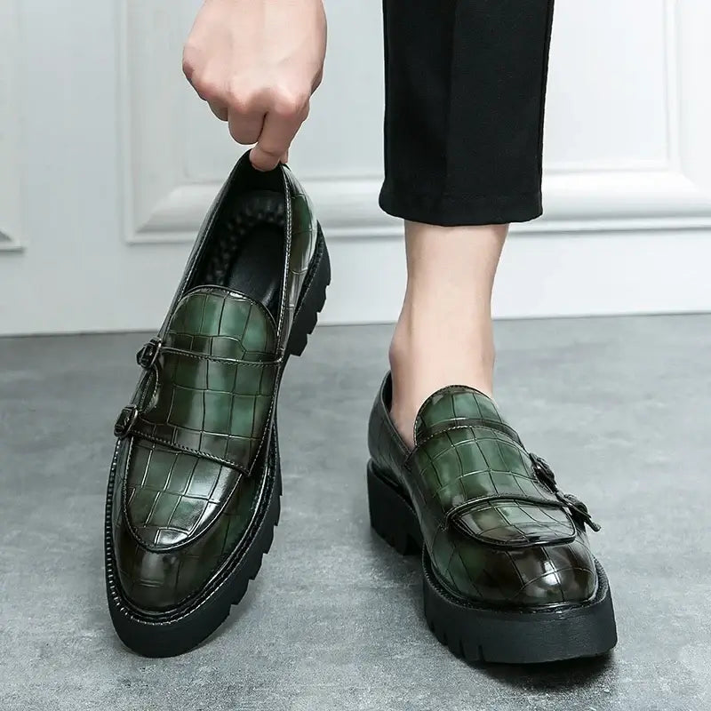 Men's Thick-Sole Soft Monk Strap Loafers, Party Wedding Street Shoes
