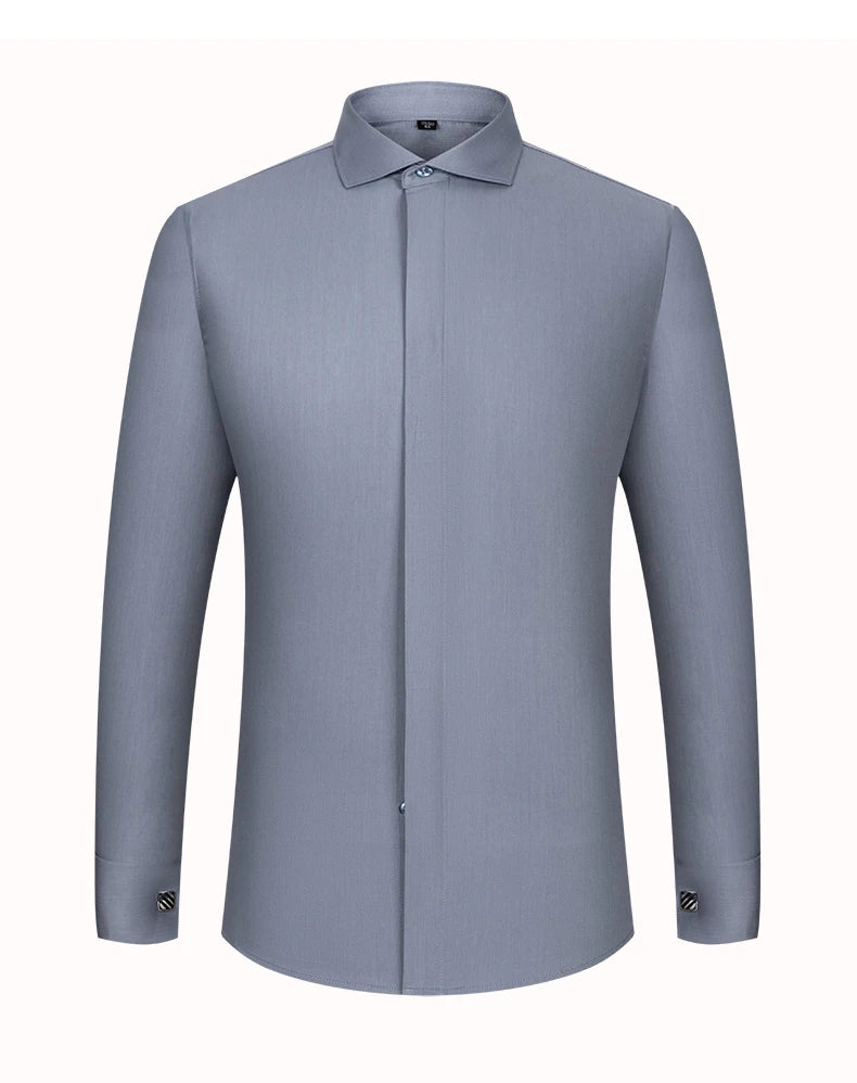 Men's Slim Fit French Cuff Long-Sleeve Wedding Dress Shirt
