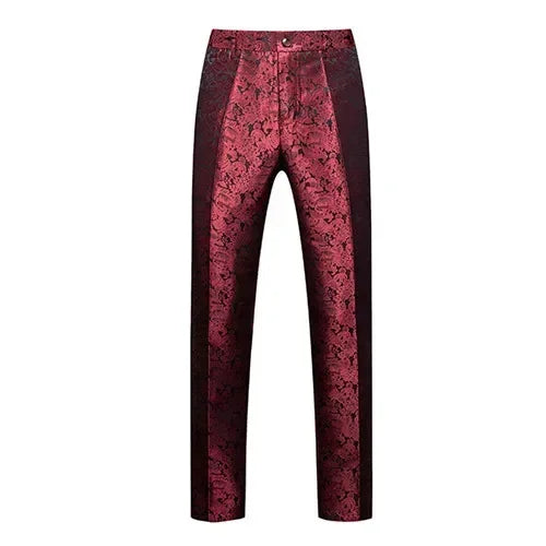 Men's Blue Jacquard Suit Trousers Wedding Dress Pants