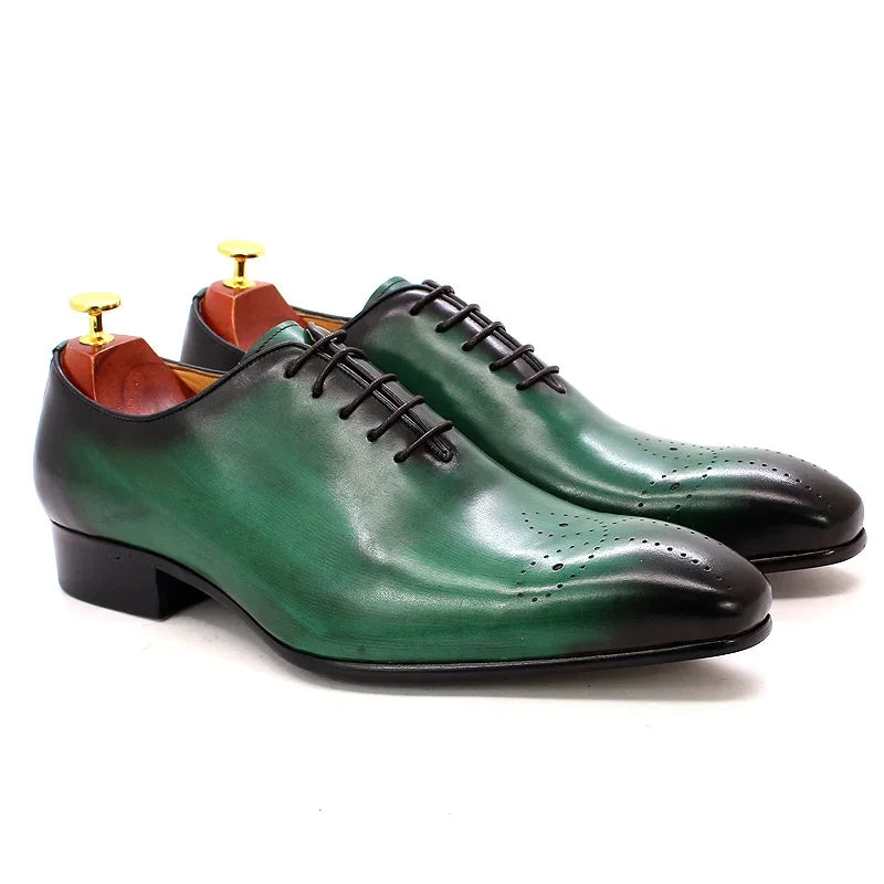 Men's Italian Genuine Leather Blue Purple Oxford Dress Shoes