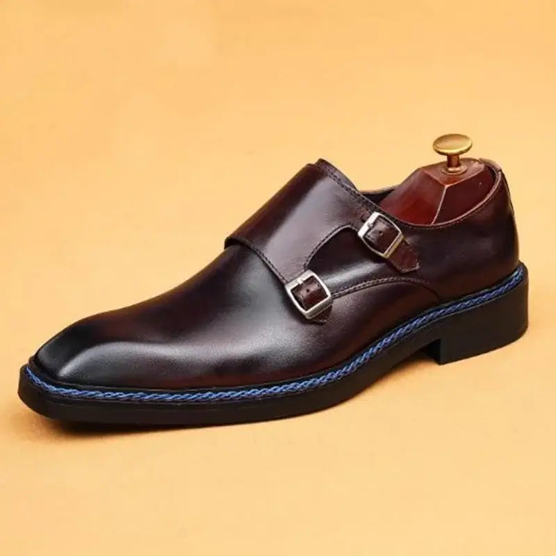 Men's Cowhide Square Toe Double Monk Strap Dress Shoes