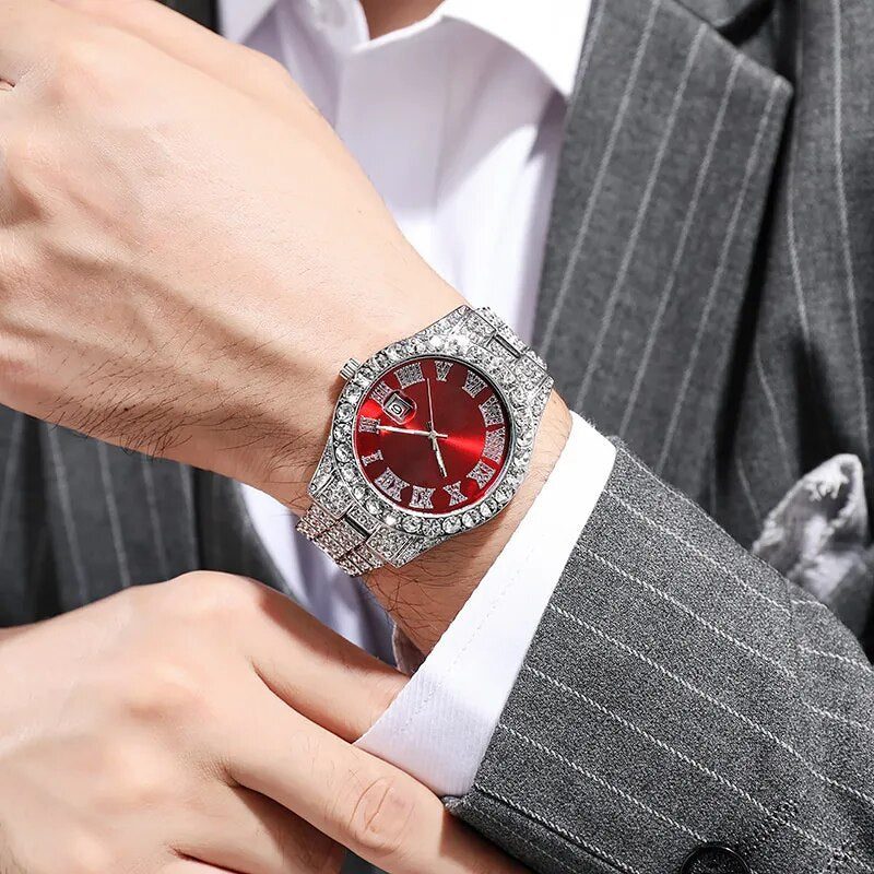 Men's Hip Hop Iced Out Diamond Calendar Quartz Watch