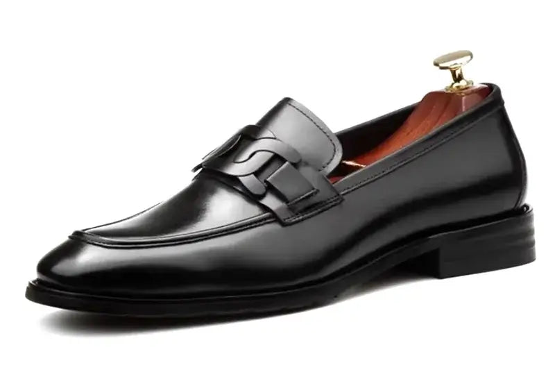 Men's Metal Buckle Genuine Leather Slip-On Wedding Dress Shoes