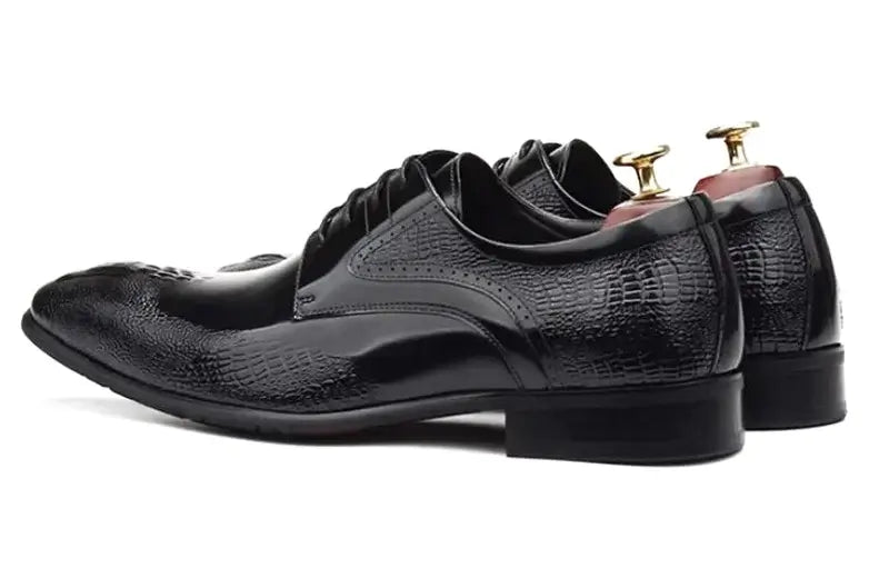 Men's Crocodile-Pattern Pointed Toe Leather Dress Shoes