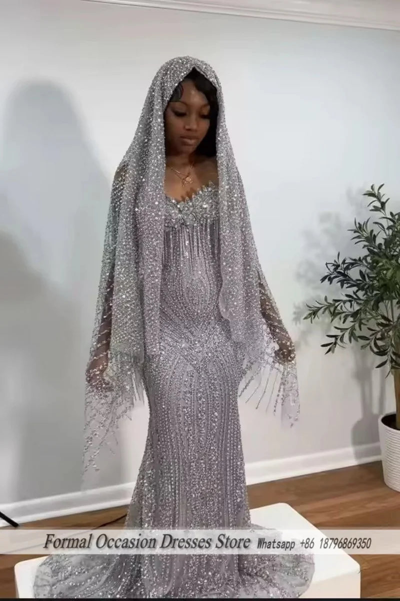 Women's Red Sequin Beading Sleeveless Prom Dress With Veil