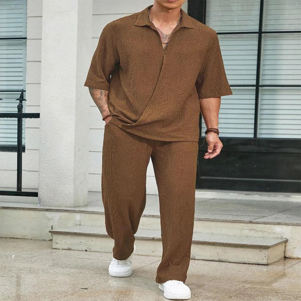 Men's Retro Half-Sleeve Shirt and Drawstring Pants Set