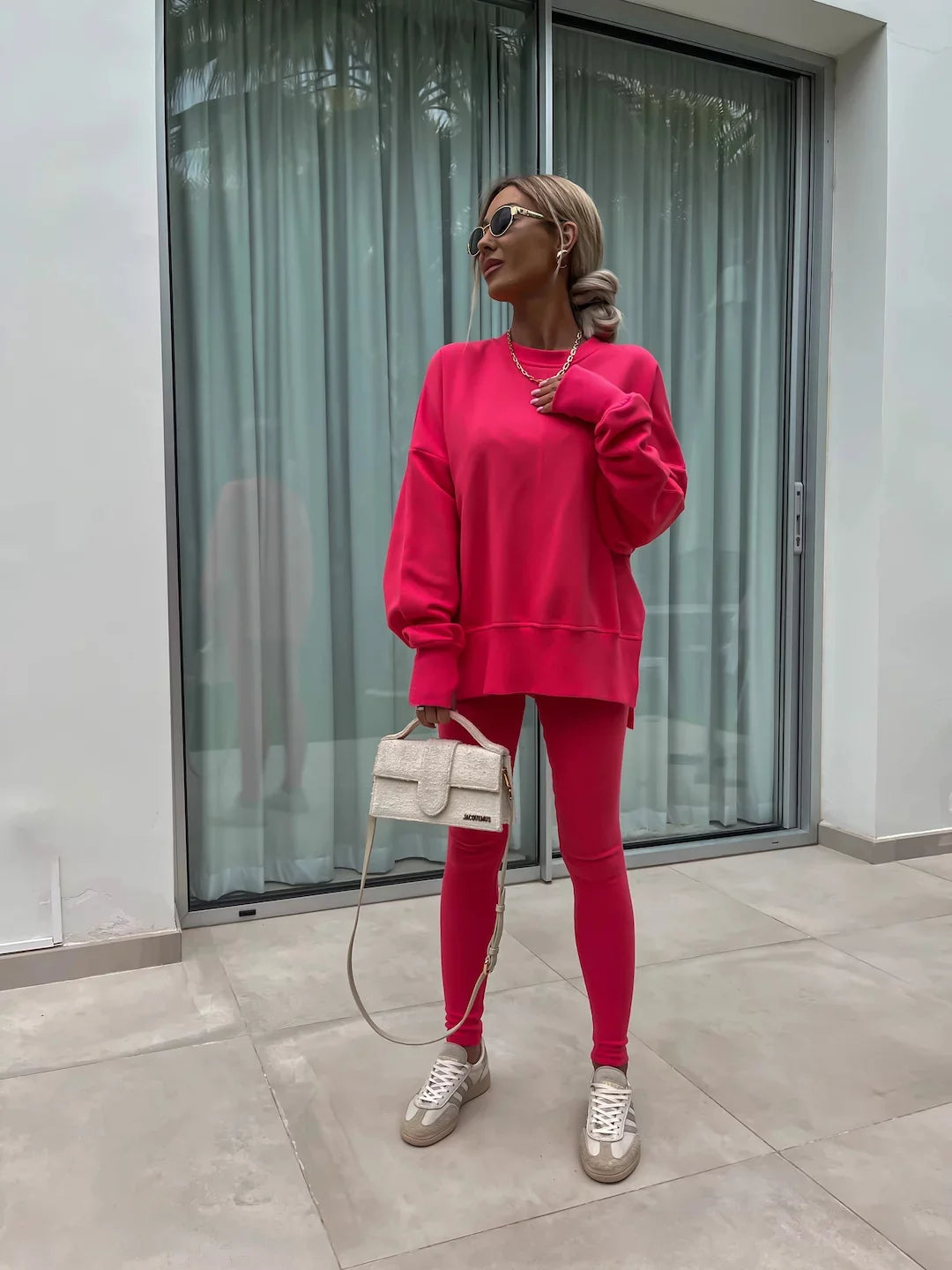 Women's Loose Shirt and Tight Pants Two-Piece Set