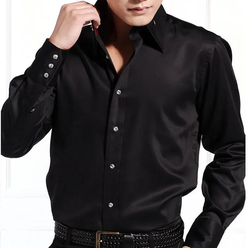 Men's Korean Slim Fit Long Sleeve Button-Down Dress Shirt