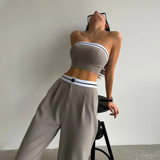 Women's Strapless Vest and High-Waist Long Pants Two-Piece