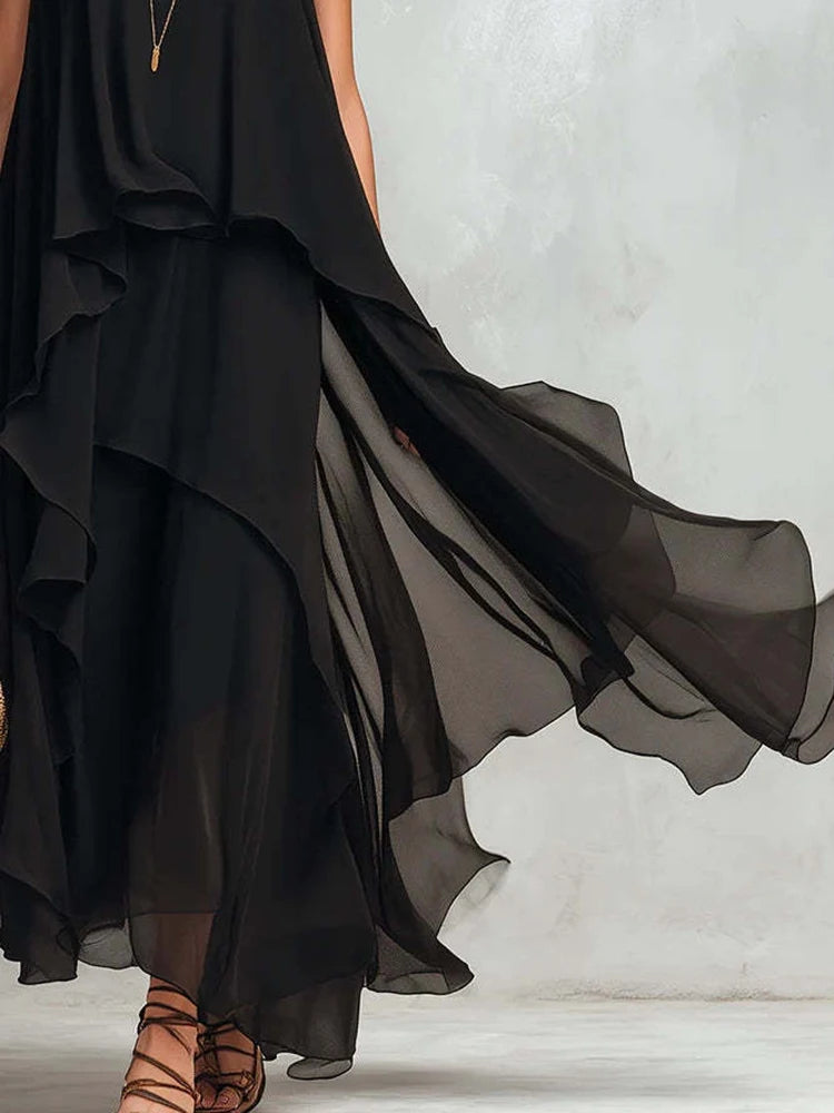 Women's Sleeveless O-Neck Irregular Maxi Holiday Dress