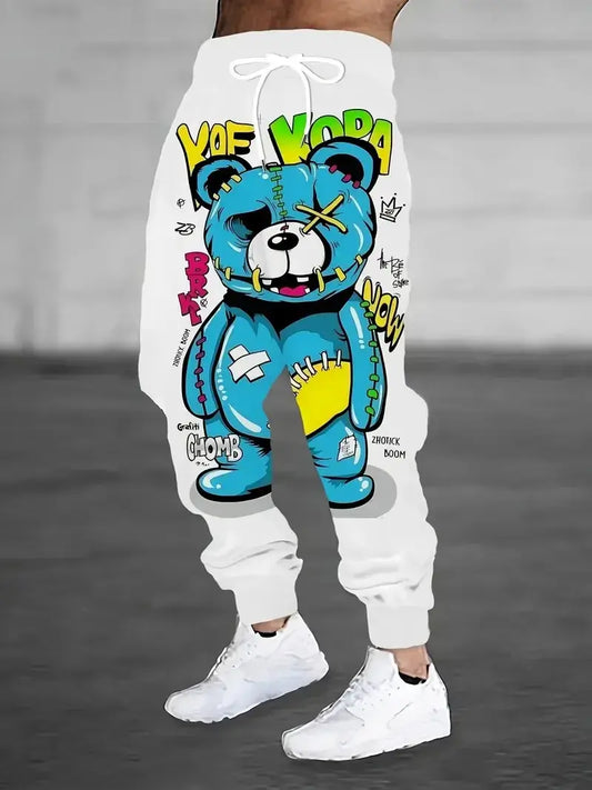 Men's 3D Bear Print Trousers, Casual Sporty Breathable Spring Pants