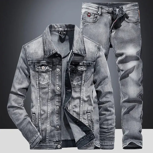Men's Slim Micro-Stretch Denim Jacket and Jeans Set