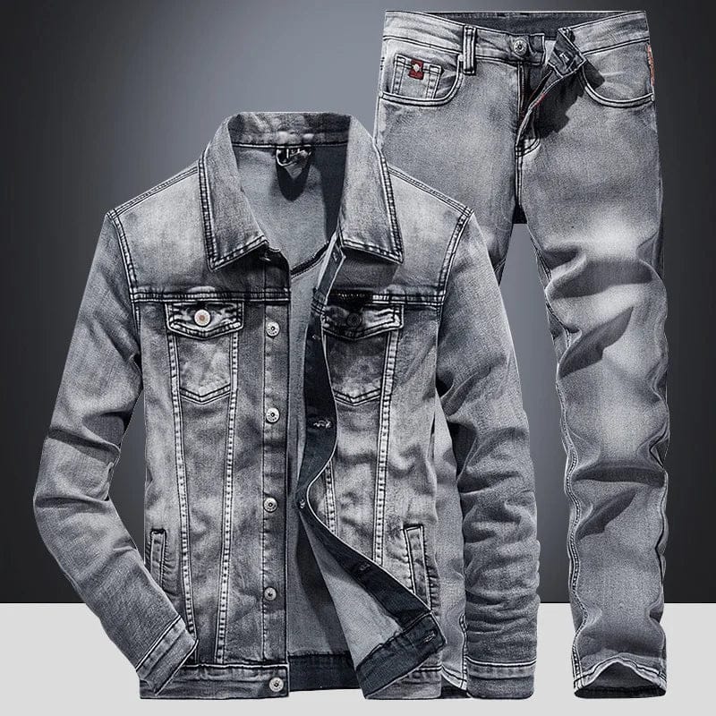 Spring Autumn Men's Denim Suit Loose Fit Plus Size Trendy Two-Piece Student Versatile Outerwear Casual Jacket