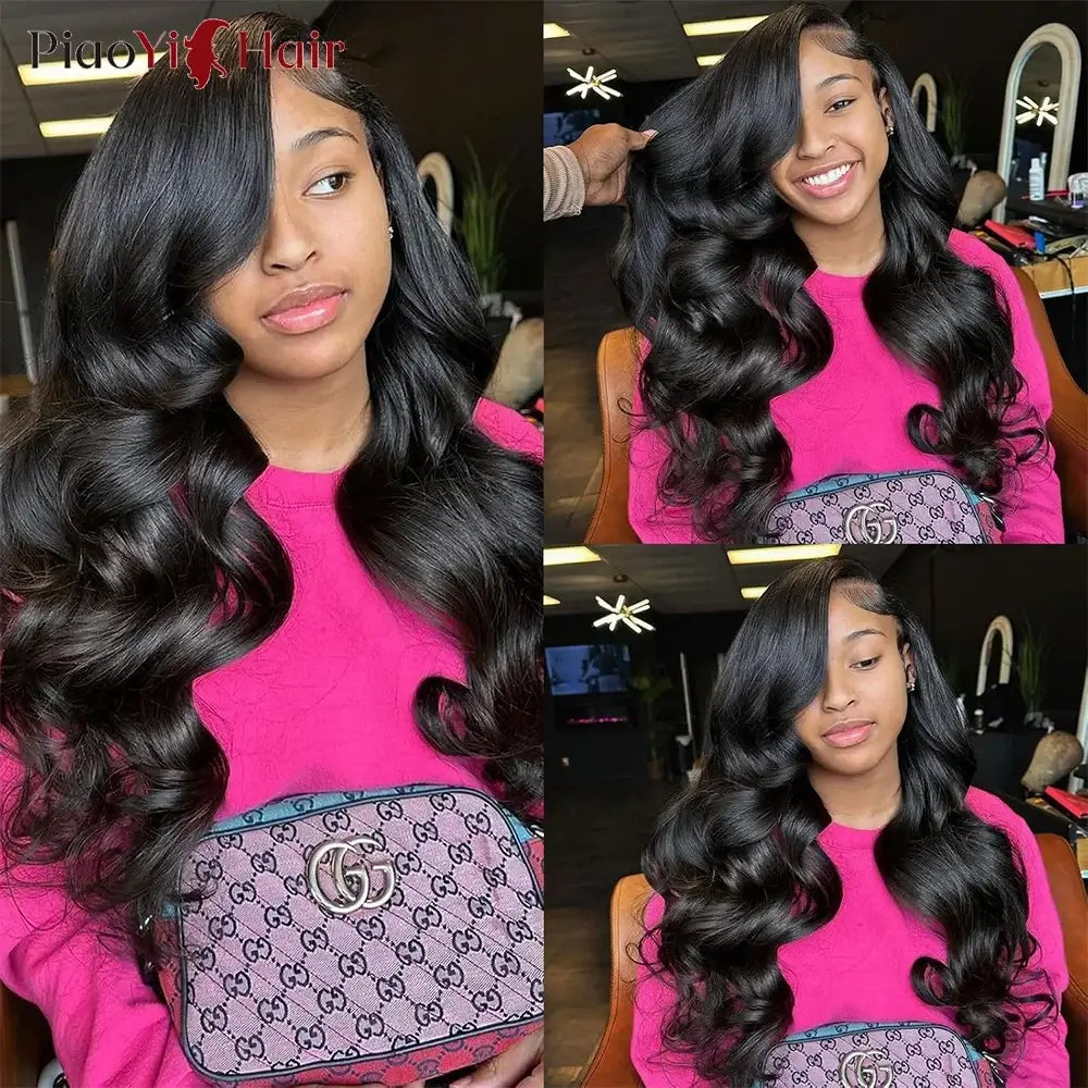 Body Wave 13x6 13X4 HD Lace Frontal Brazilian Human Hair Preplucked 4x4 5x5 Transparent Lace 2x6 Hd Lace Closure Human Hair model with long waves.
