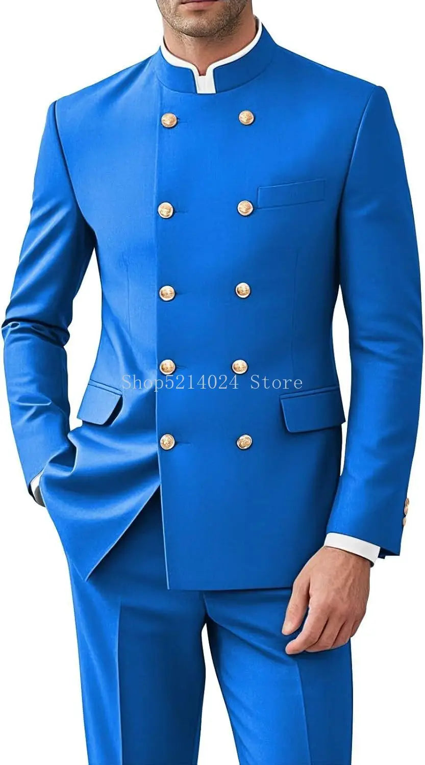 Men 2 Pieces  Suit for Men Gold Button Jacket Pant Set Traditional Wedding, Casual and Business