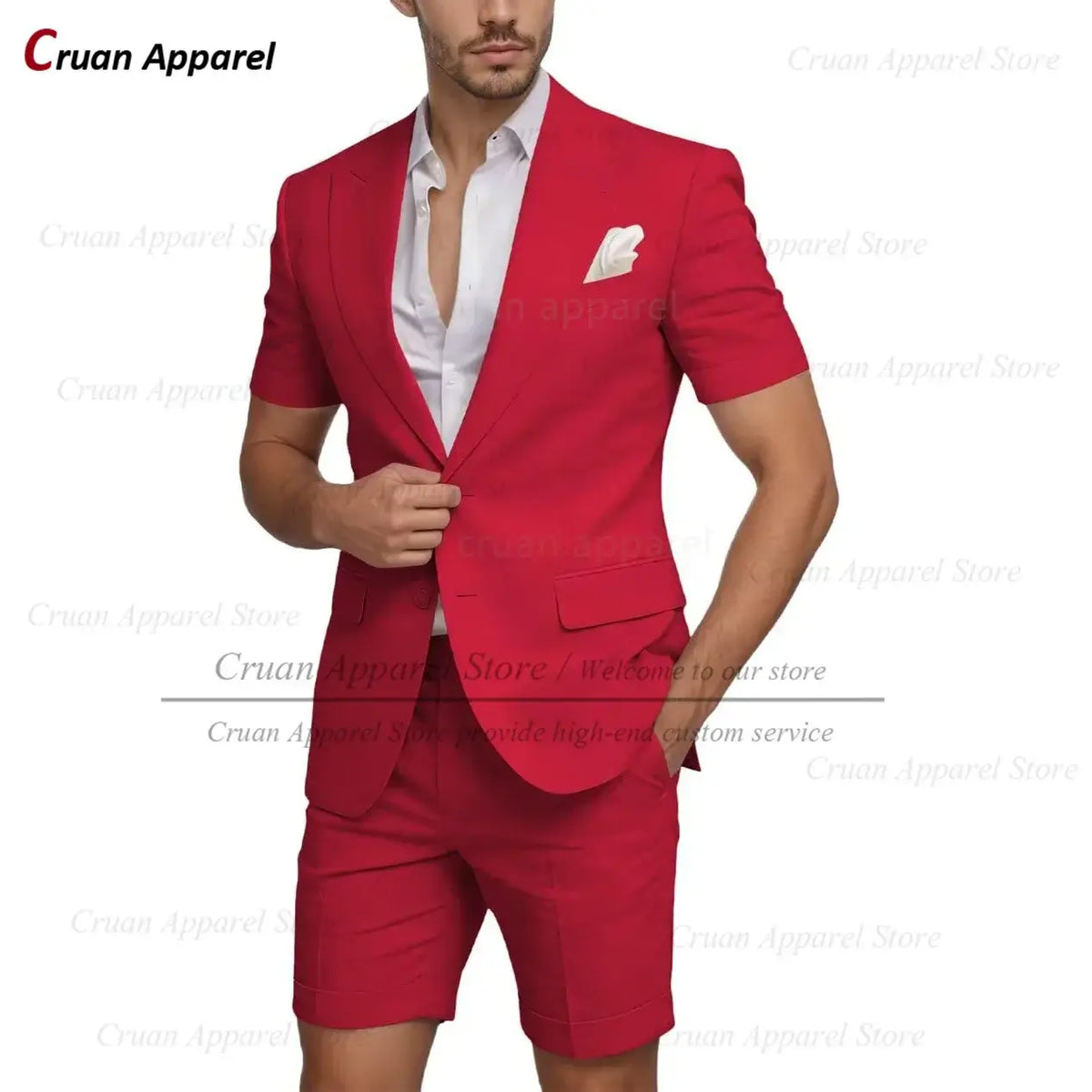 Men's Slim Fit Linen Beach Wedding Short Suit, 2-Piece