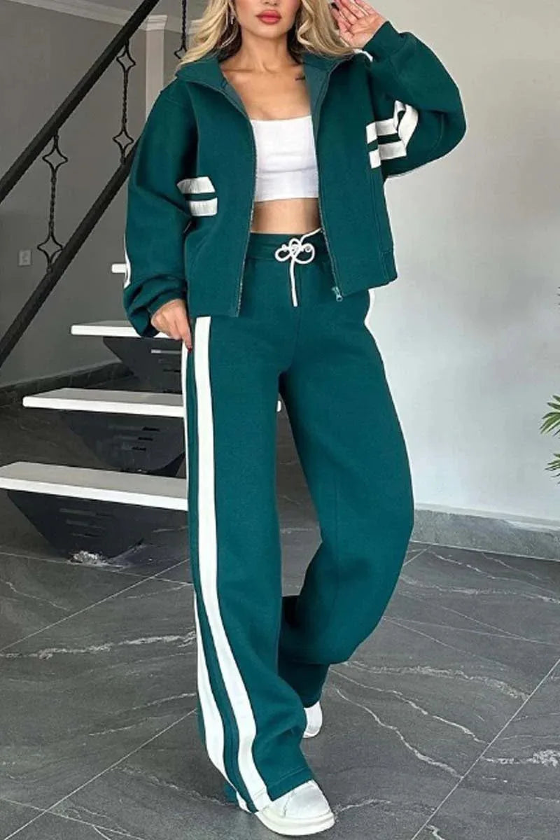 Women's Striped Zip Hoodie and Side-Stripe Pants Set