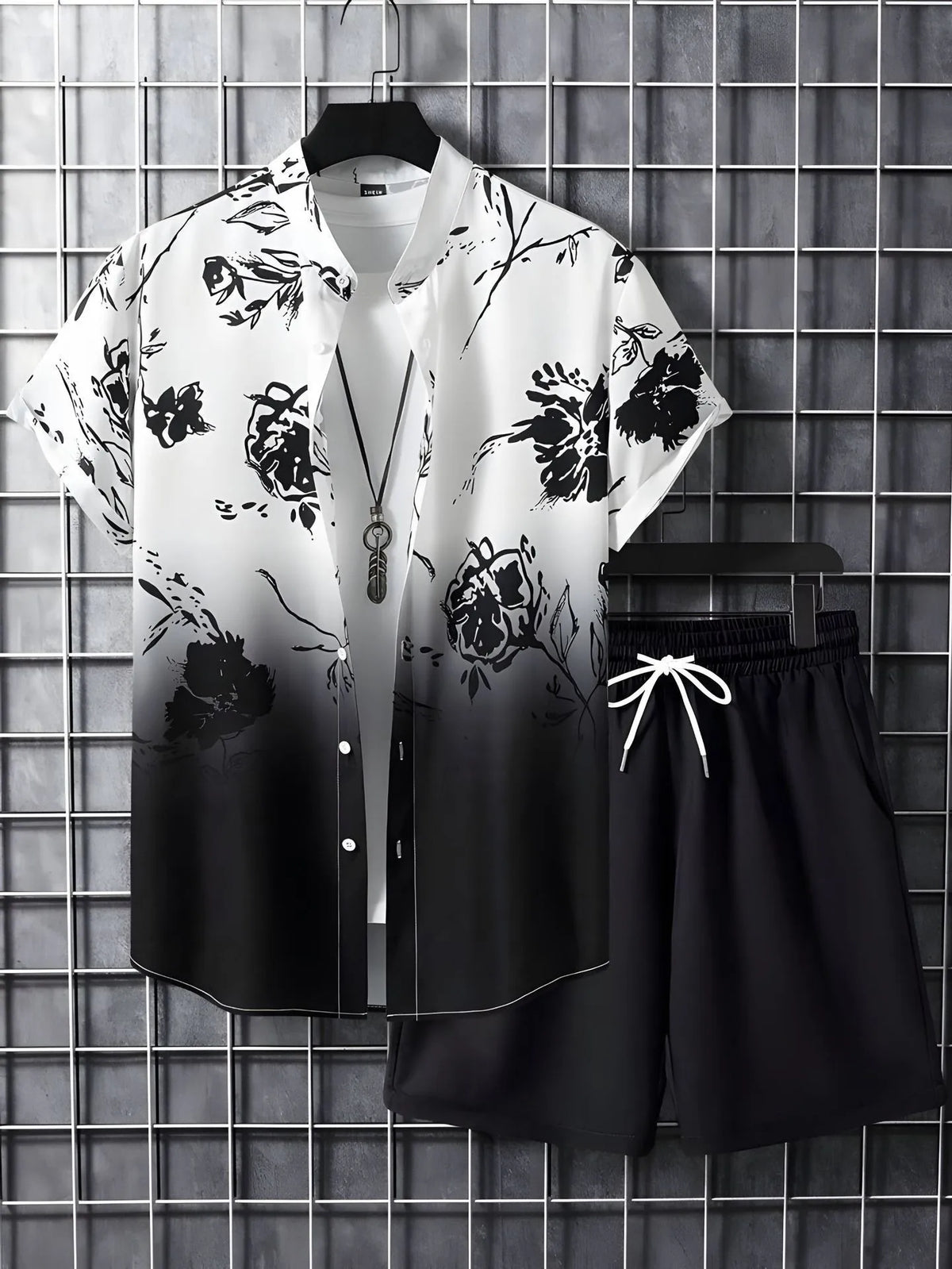 Men's Coconut Print Shirt and Shorts Two-Piece Set