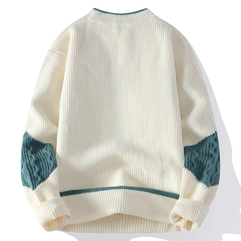 Men's Mock Neck Patchwork Knit Pullover Sweater Autumn Winter