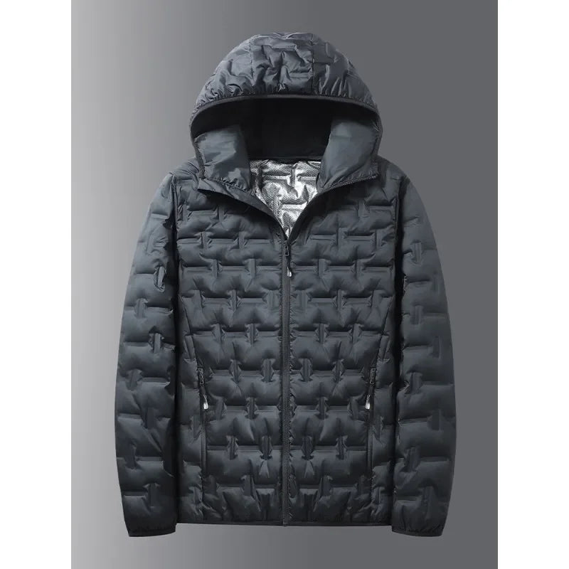 Men's Winter White Graphene Hooded Puffer Jacket, Windproof Down Coat