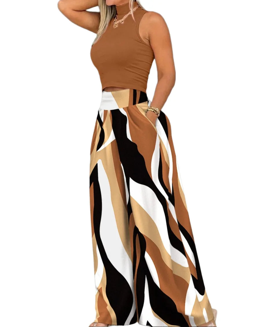 Women's Plus Size Sleeveless Tank and Wide-Leg Pants Set