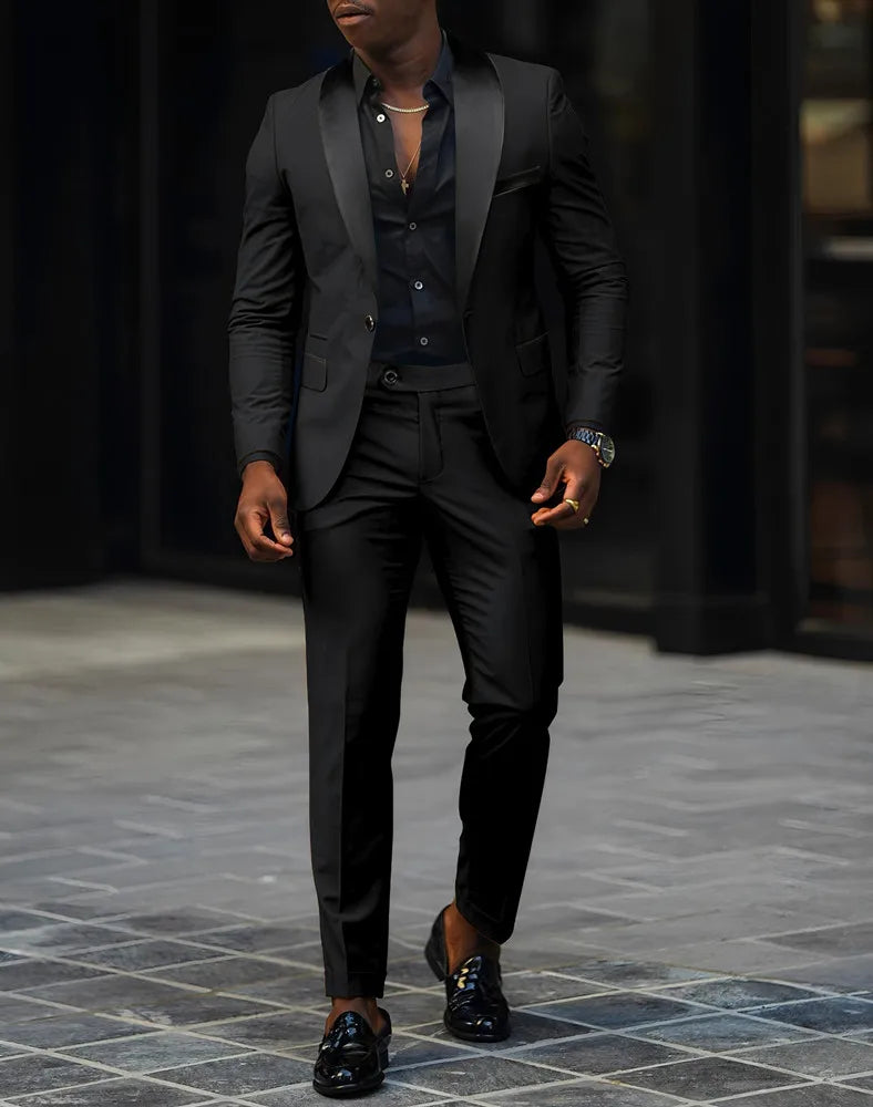 Men's Slim Fit Single-Button Wedding Suit Set