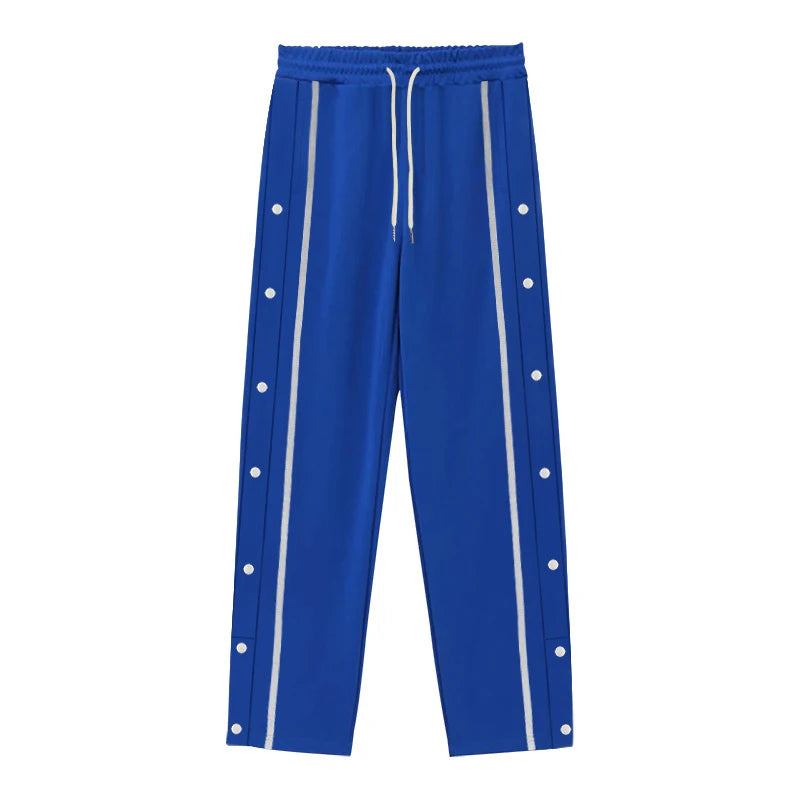 Men's Loose Solid Patchwork Side Button Straight Trousers