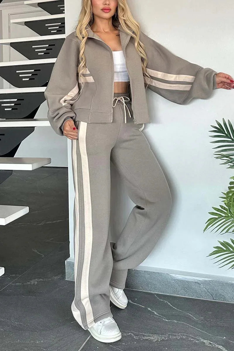 Women's Striped Zip Hoodie and Side-Stripe Pants Set