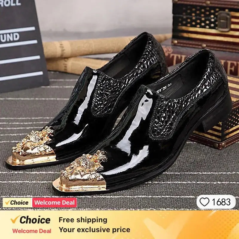 Men's Pointed Metal Toe Leather Dress Shoes