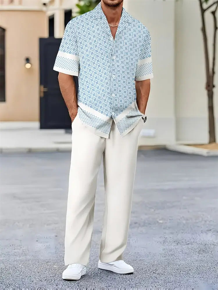Men's Geometric Print Short-Sleeve Shirt Set