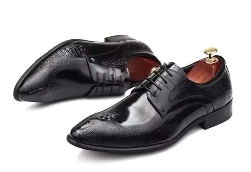 Men's Crocodile-Pattern Pointed Toe Leather Dress Shoes