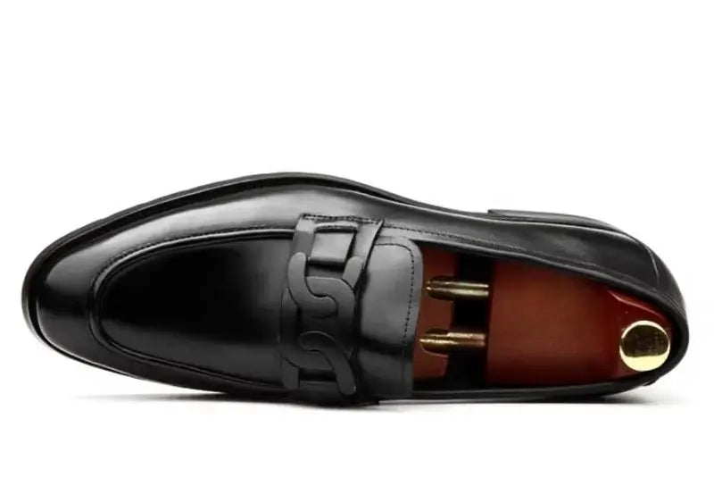 Men's Metal Buckle Genuine Leather Slip-On Wedding Dress Shoes