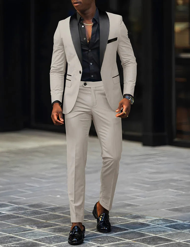 Men's Slim Fit Single-Button Wedding Suit Set
