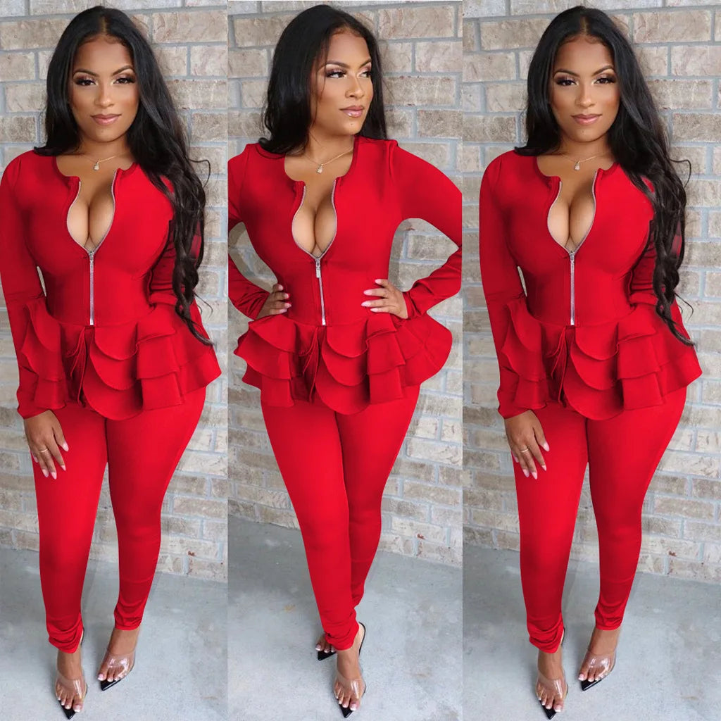 Women's Long Sleeve Office Two-Piece Pants Suit Set
