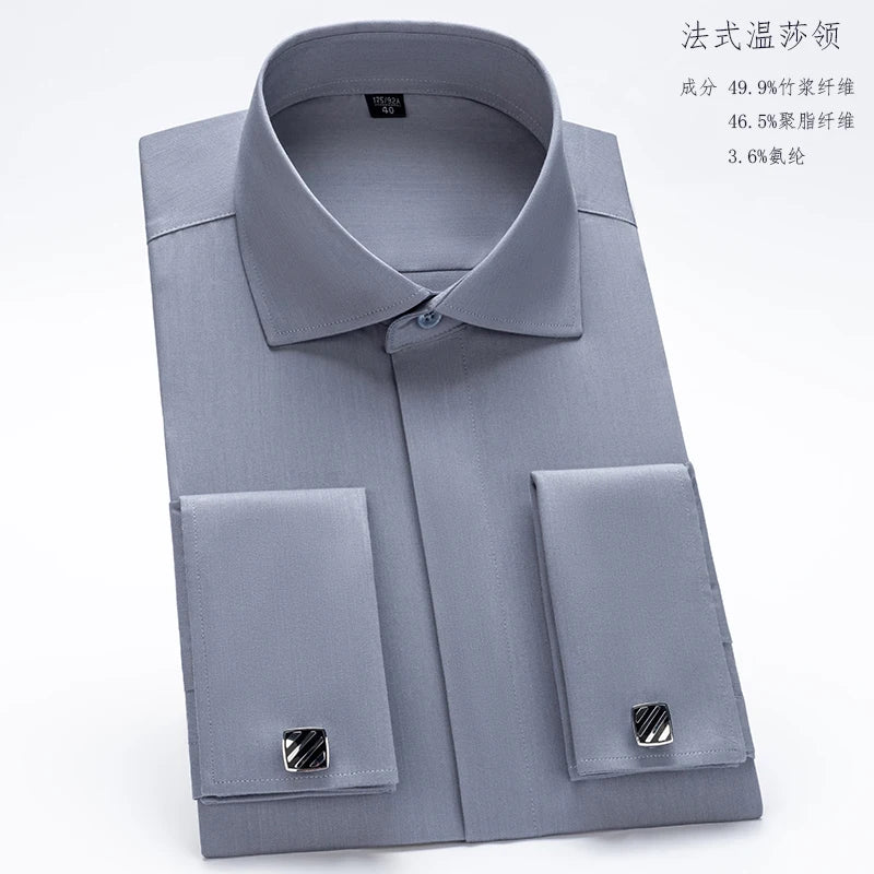 Men's Slim Fit French Cuff Long-Sleeve Wedding Dress Shirt