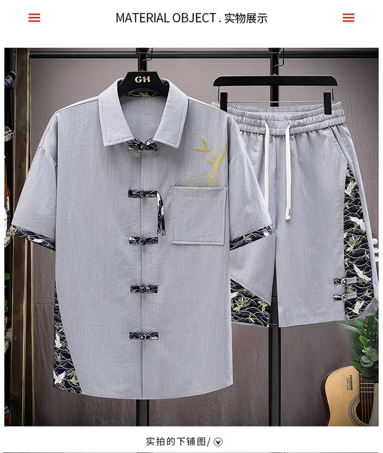 Men's Print Short-Sleeve Shirt and Shorts Two-Piece Set