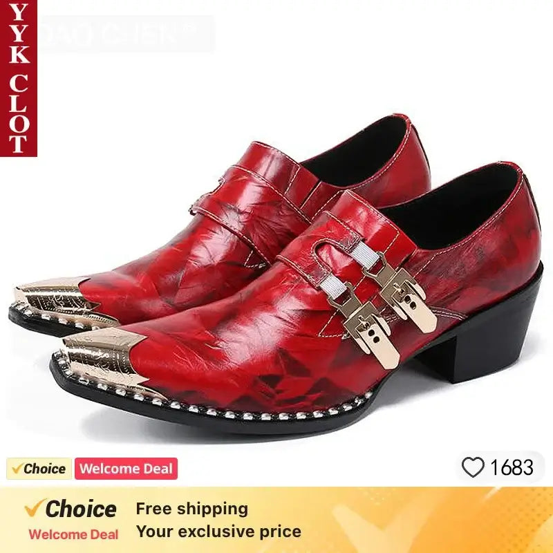 Men's Pointed Metal Toe Leather Dress Shoes