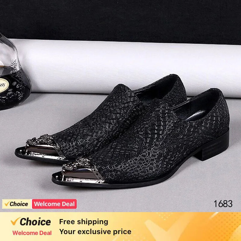 Men's Red Pointed Toe Crystal Leather Dress Shoes