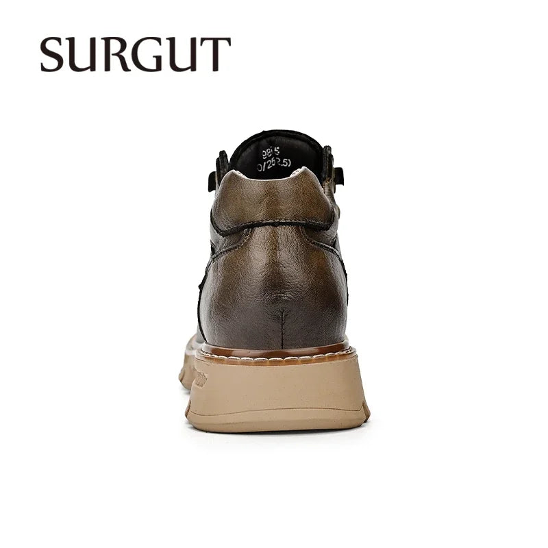 Men's Leather Ankle Motorcycle Boots, Handmade Lace-Up Waterproof