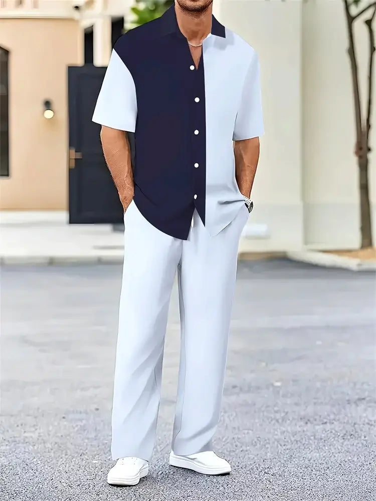 Men's Geometric Print Short-Sleeve Shirt Set