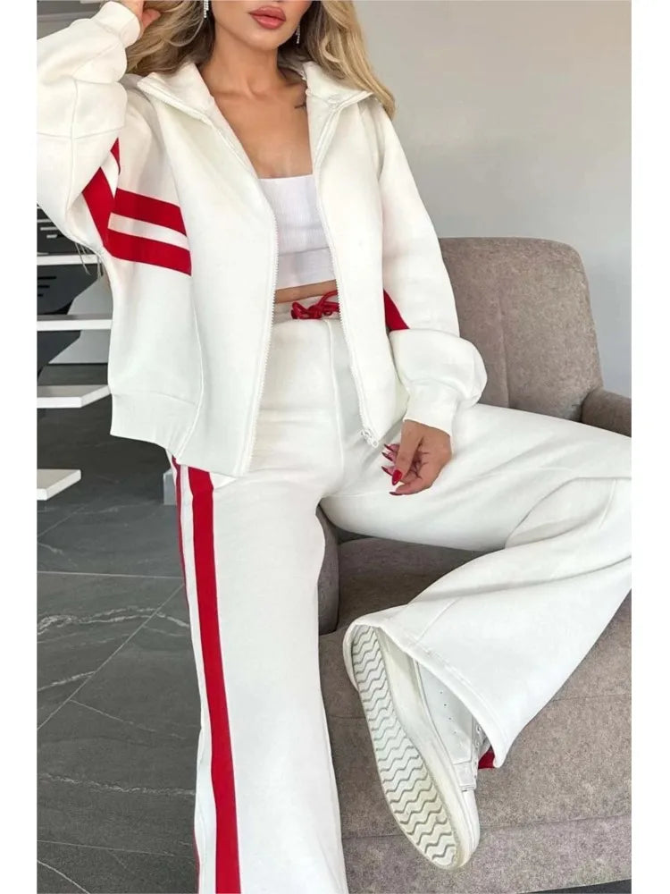 Women's Striped Zip Hoodie and Side-Stripe Pants Set