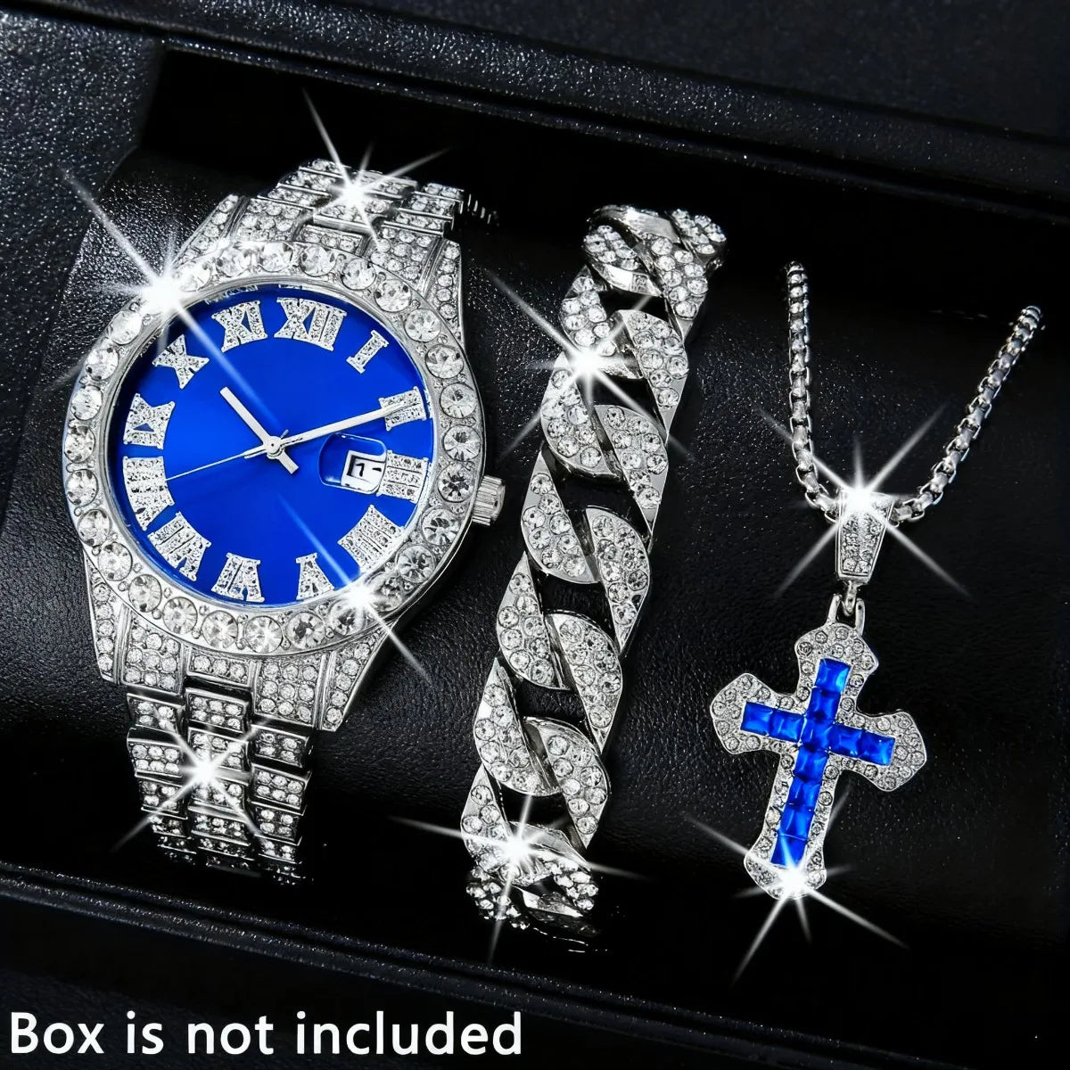 Men's 3-Piece Diamond Quartz Watch, Bracelet and Necklace Set