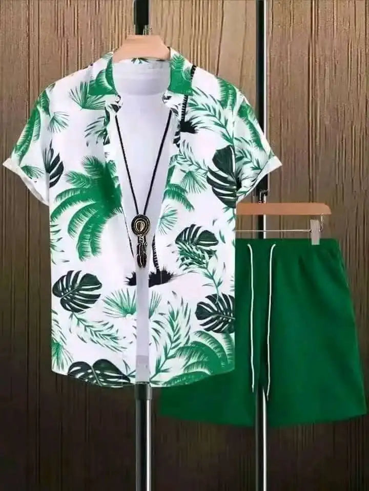 Men's Coconut Print Shirt and Shorts Two-Piece Set