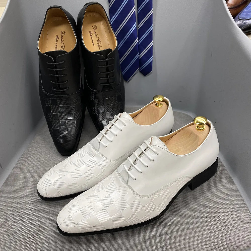 Men's White Leather Pointed-Toe Oxford Dress Shoes Sizes 6-13