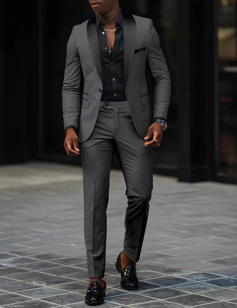 Men's Slim Fit Single-Button Wedding Suit Set
