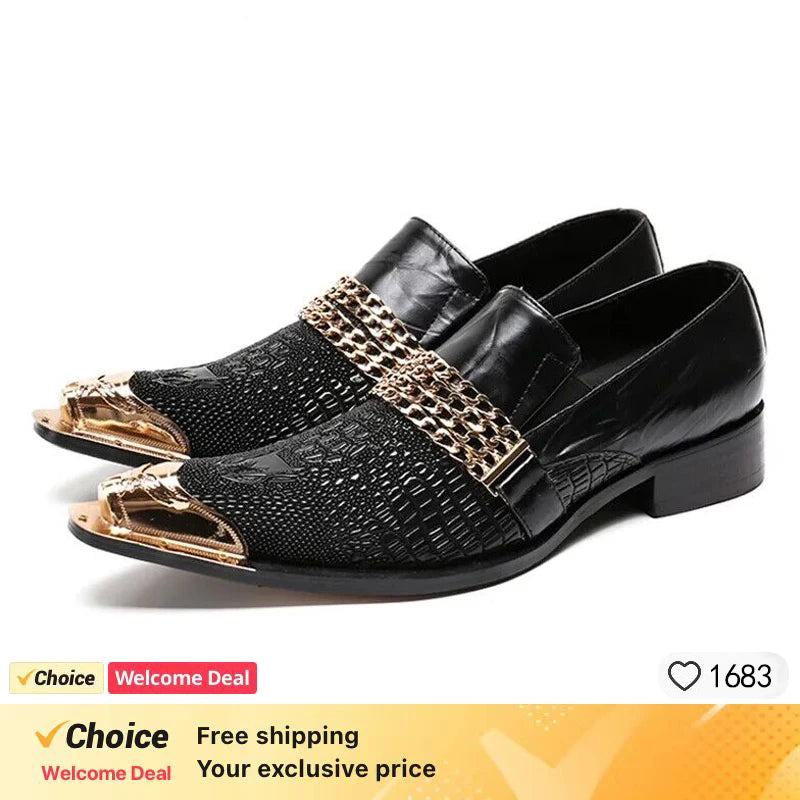 Men's Red Pointed Toe Crystal Leather Dress Shoes