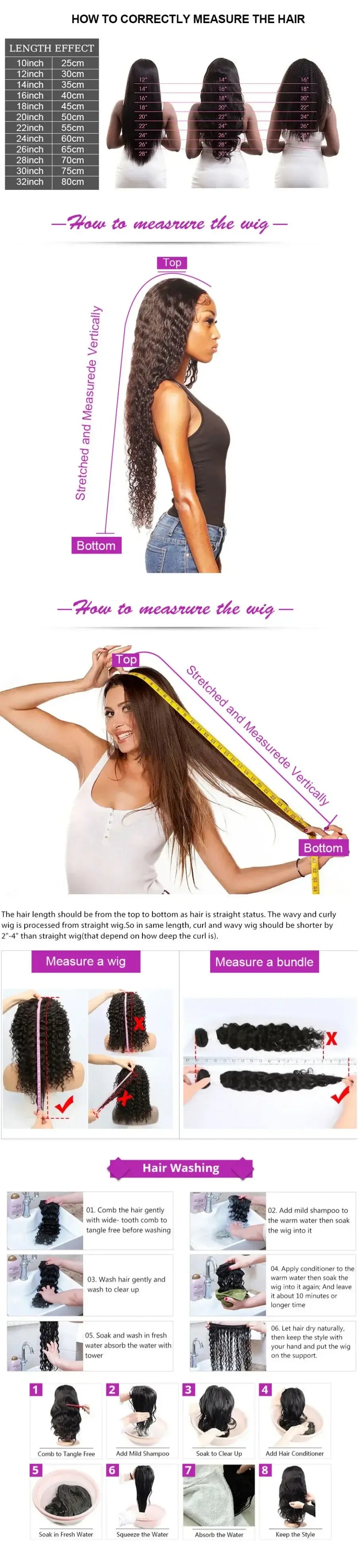 How to measure hair for Raw Indian Body Wave 250% Density 40 42 inch 13x6 HD Lace Front Human Hair Wigs.