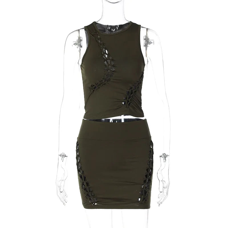 Women's Autumn Tank Top and Mini Skirt Two-Piece Set