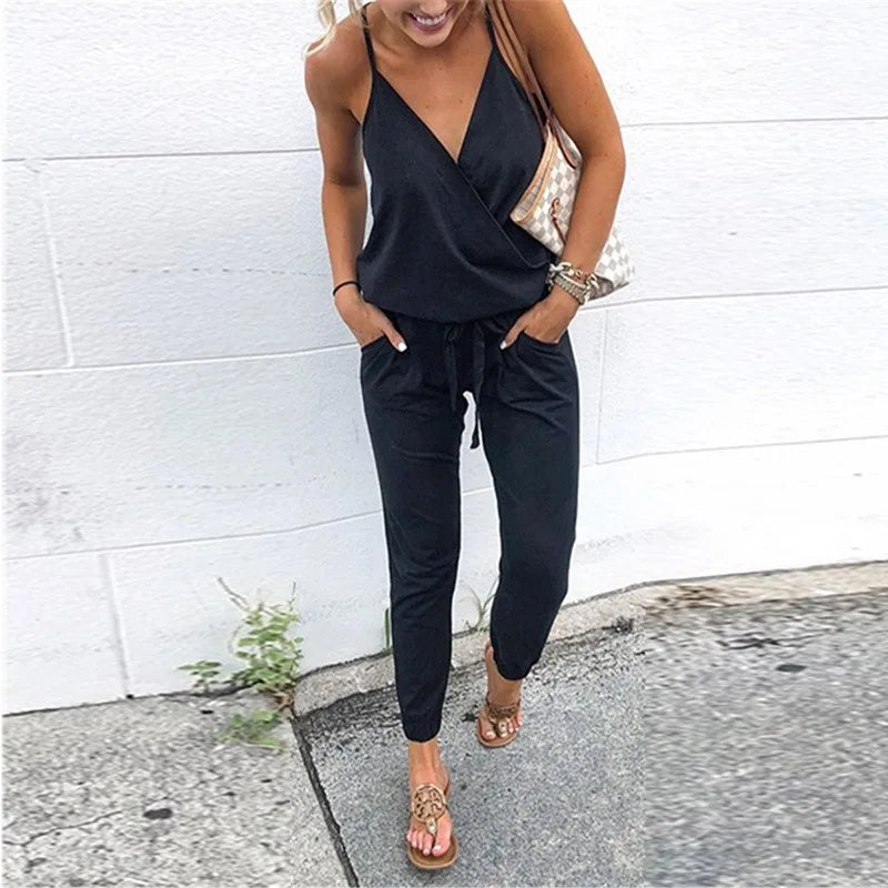 Women's Sleeveless High-Waist Lace-Up Commuter Jumpsuit